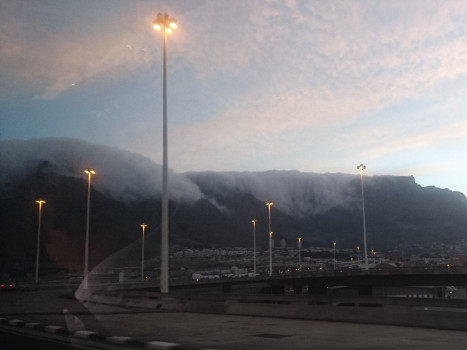 Fog on Table mountain, seen from the highway