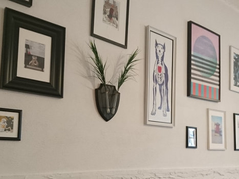 Drawings hanging on the wall of Milk Coworking